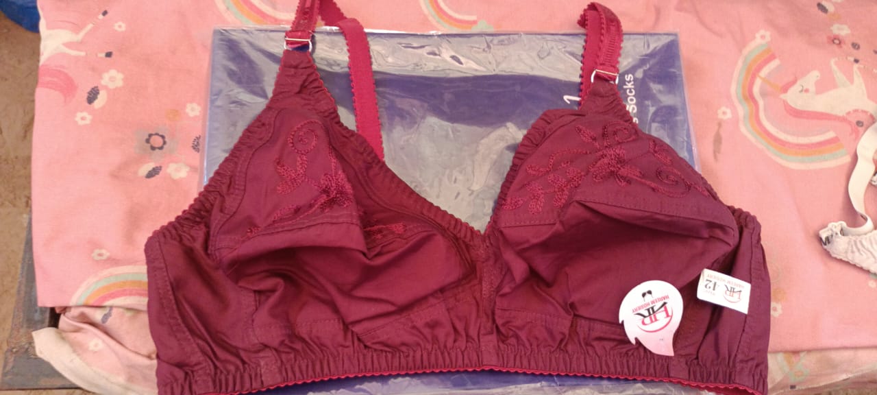 Maroon Embroidered Full Coverage Bra for Women - Floral
