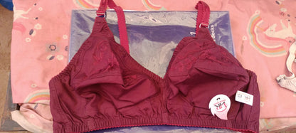 Maroon Embroidered Full Coverage Bra for Women - Floral